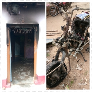 घर में लगी आग। मेस्ट्रो टू व्हीलर और कमरे में रखा सामान जलकर खाक
